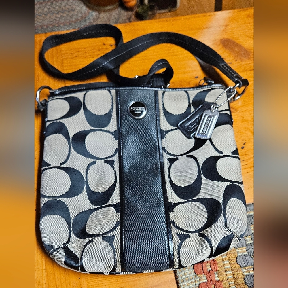 Coach Signature Black and Tan Crossbody Bag